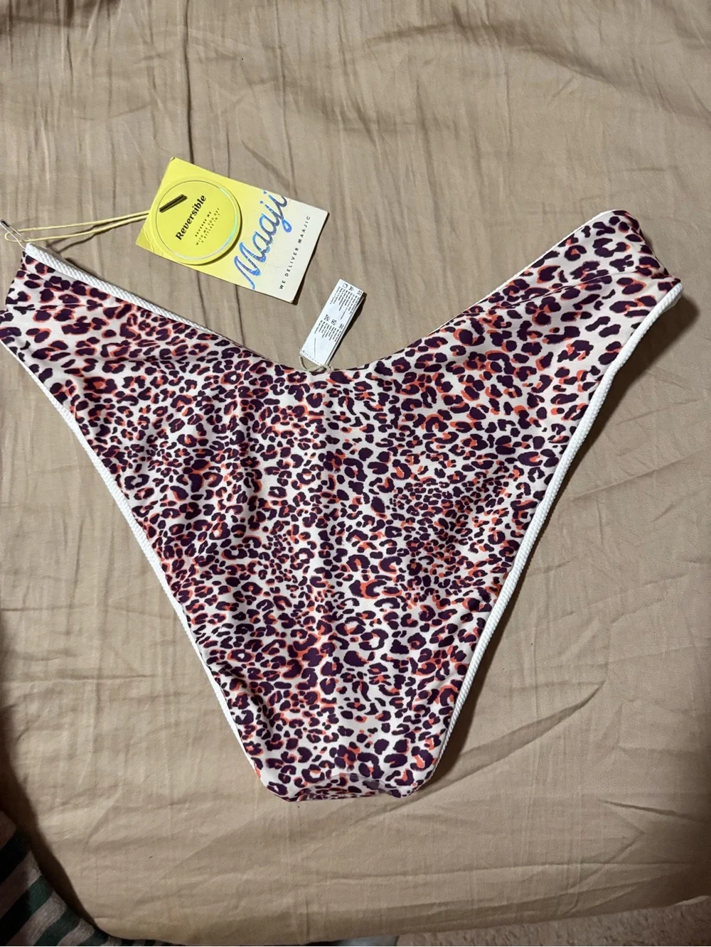 Maaji Reversible White & Leopard Print Bikini Bottom